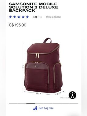 NWT samsonite Mobile Solution 2 Deluxe Backpack - Burgundy